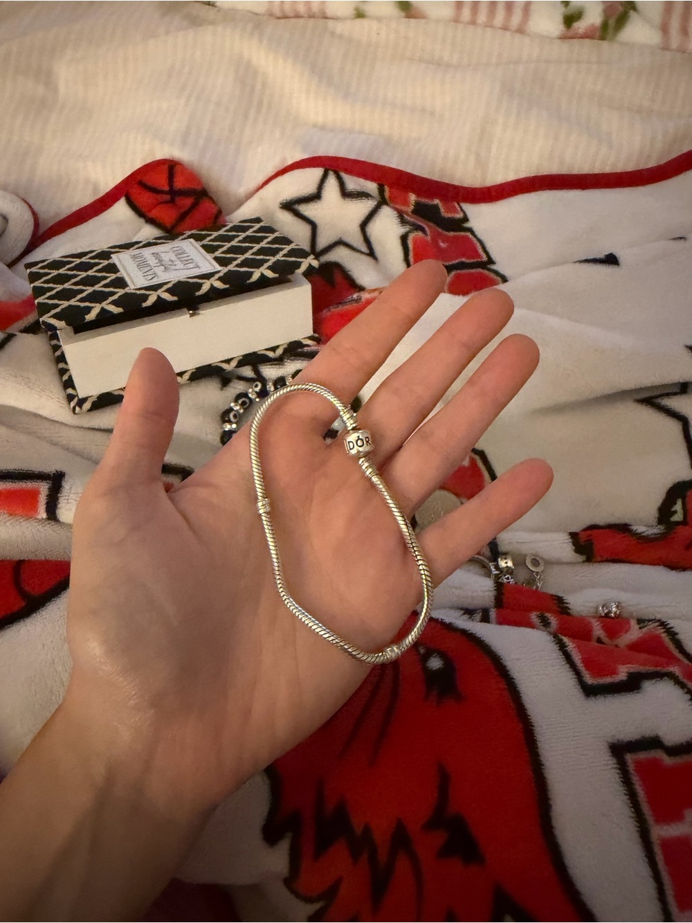 Pandora Silver Snake Chain Bracelet with Logo Barrel